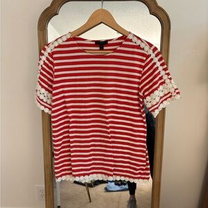 J. Crew Red and White Boxy Short Sleeve T-Shirt